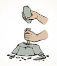 Vector illustration. Primitive people make stone tools