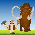 Primitive person and mammoth on year glade