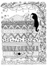 Vector illustration, princess the pea zentangle, dudling, Doodles art zenart. Sleeping girl, floral frame. Adult