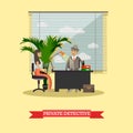 Vector illustration of private detective at office with client