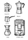 Collection of coffeemakers and automatic machine Royalty Free Stock Photo