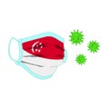 Vector illustration of a protective respiratory mask in the form of the flag of Singapore, which fights against coronavirus.