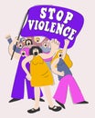 Vector illustration of protesting crowd with a flag. Stop violence.