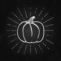 Vector illustration of pumpkin on the chalkboard. Happy Halloween concept. Vintage rays. Royalty Free Stock Photo