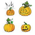 Vector illustration of a pumpkin. Halloween pumpkin holiday symbol. Cute funny character. Happy Halloween Set.