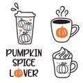 Pumpkin Spice Latte Coffee Drinks Doodle Vector Illustration