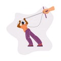 Vector illustration of a puppeteer controlling a human being, demonstrating the dynamics of power