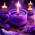 Vector illustration of a purple candle with lavender and candles in the background generative AI