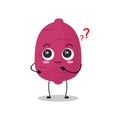 Vector illustration of purple sweet potato character with cute expression, tubers asking, curious, ask