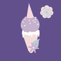 Vector illustration with purple unicorn ice cream and flowers