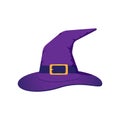 Vector illustration of purple witch hat with a gold buckle isolated on blank space. Halloween design element on white background Royalty Free Stock Photo
