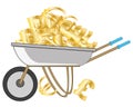 Wheelbarrow loaded money sign varied topple on white