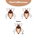 Puzzle game for preschool children. Find 3 differences. With the answer. may beetle, chafer Royalty Free Stock Photo