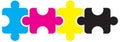 Puzzle pieces cmyk concept on white Royalty Free Stock Photo