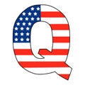 Vector illustration of `Q` letter filled with the USA flag print