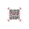 Vector illustration of QR code in red scanning frame. vector illustration isolated on white background Royalty Free Stock Photo