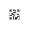 Vector illustration of QR code in red scanning frame. vector illustration isolated on white background Royalty Free Stock Photo