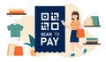 Vector Illustration, QR Code scanning Concept, Showing people scan code using smartphone, Suitable for landing page, UI Royalty Free Stock Photo