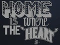 quote home is where the heart is with different stylistic hand drawn fonts