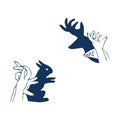 Vector illustration of a rabbit shadow theatre hand figure. Vintage hand drawn or comic book style Royalty Free Stock Photo