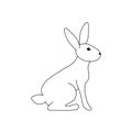 Vector illustration of a rabbit sitting on the ground. Black outline of a hare on a white background. Doodle style Royalty Free Stock Photo