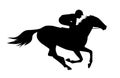 Vector illustration of race horse with jockey. Black isolated silhouette on white background. Equestrian competition logo. eps fil Royalty Free Stock Photo