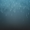 Vector illustration rain isolated on a transparent background. Shower weather, monsoon.