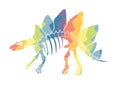 Vector illustration with rainbow dinosaur skeleton isolated on a white background.