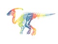 Vector illustration with rainbow dinosaur skeleton isolated on a white background.