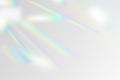 Vector illustration of rainbow flare overlay effect mockup. Blurred reflection crystal rays, shadows and flash on