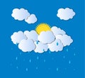 Vector Illustration of Rainy and Sunny Weather, Paper Art Style, Colorful