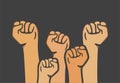 Vector illustration raising hand and clenching fist on balck background.