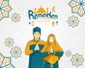 Vector illustration of ramadan kareem greeting card with muslim couple