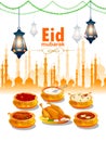 Ramadan Kareem Greetings for Ramadan background with Iftar Food and Drink