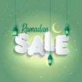 Vector Illustration Ramadan Sale. Banner, discount, label, sale, greeting card, of Ramadan Kareem and Eid Mubarak celebration. Royalty Free Stock Photo