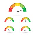 Vector illustration of rating customer satisfaction meter, different colors from red to green with colored smiles