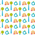 Vector illustration of rattles pattern. Print with baby rattles and toy. Royalty Free Stock Photo