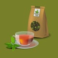 Vector illustration in realism style with tea packaging