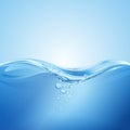 Vector illustration of realistic blue wavy water with air bubbles background Royalty Free Stock Photo