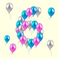 vector illustration. realistic colored balloons on the sixth bir