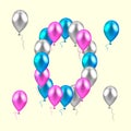 Vector illustration. realistic colored balloons. zero, null. pin