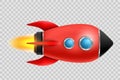 Vector illustration of realistic 3D rocket space ship launch on transparent background. Space exploration. Art design sta