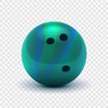 Vector illustration realistic 3D striped green blue bowling ball. Isolated on a transparent checkered background. Design element. Royalty Free Stock Photo