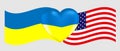 Vector drawing volume heart in the colors of the Ukrainian flag and flags of Ukraine and America