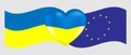 Vector drawing volume heart in the colors of the Ukrainian flag and flags of Ukraine and Euro union