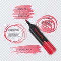 Illustration with realistic marker, with highlighter elements and speech bubbles on transparent background. Vector eps Royalty Free Stock Photo