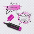 Illustration with realistic marker, with highlighter elements and speech bubbles on transparent background. Vector eps Royalty Free Stock Photo