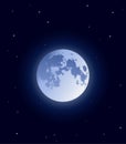 Vector illustration: realistic moon on dark background with shiny stars