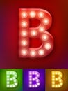 Vector illustration of realistic old lamp alphabet for light board. Vintage vegas show typography. Letter B