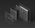 Vector illustration with realistic shopping bag different size on dark background. 3D isometric icons. Template for Black Friday Royalty Free Stock Photo